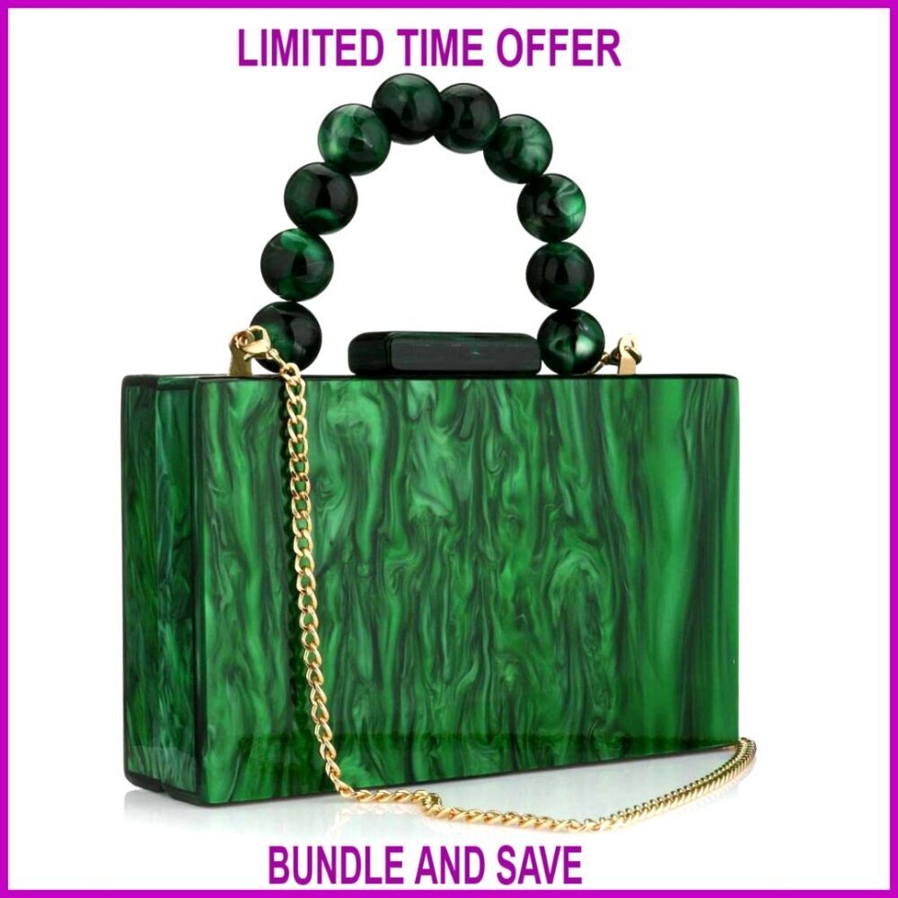 Acrylic Evening Clutch Bag with Pearl Chain, Detachable Strap for Formal Events